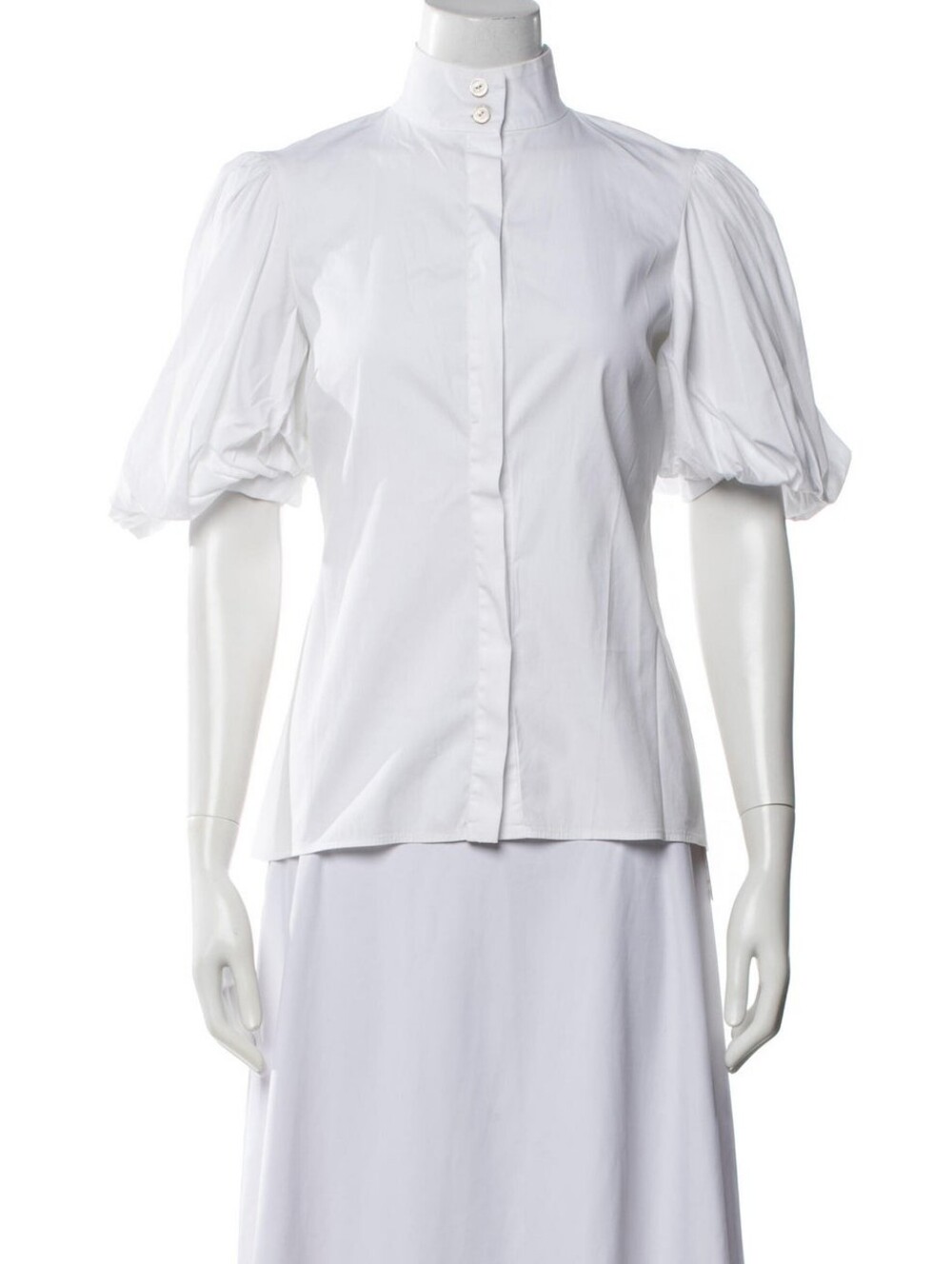Caroline Constas White Puff-Sleeve Stand Collar Button-Front Blouse